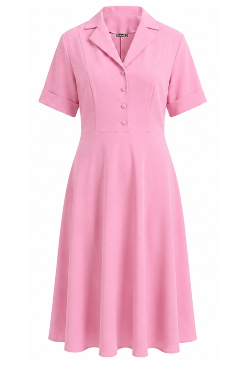 Rochie roz clos cu revere si nasturi