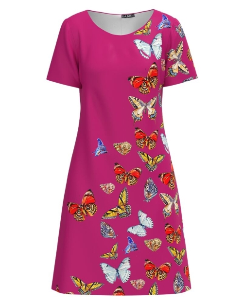 Rochie roz evazata imprimata cu model Fluturi CMD4254