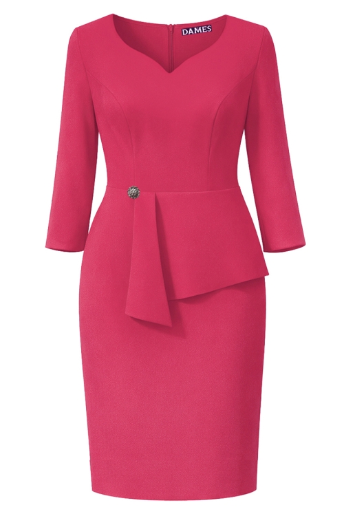 Rochie roz trandafiriu conica cu decolteu inima si peplum elegant