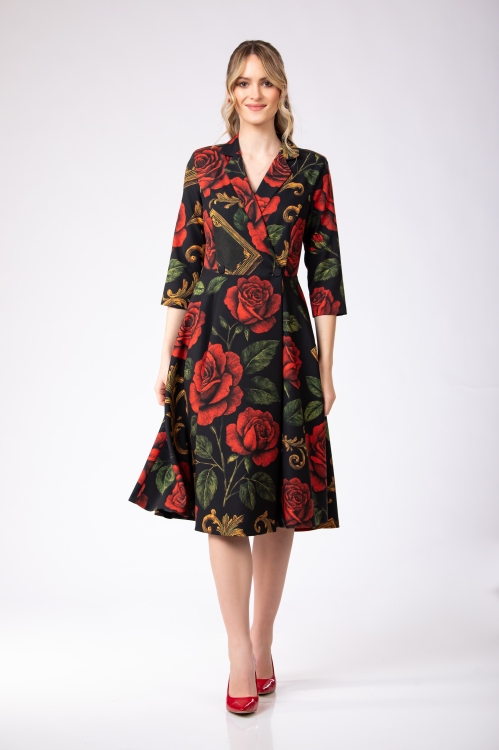 Rochie tip pardesiu imprimata Noir Rose - Img 2