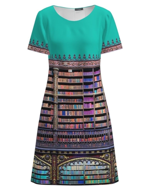 Rochie turcoaz evazata imprimata digital Carti CMD4025 - Img 1