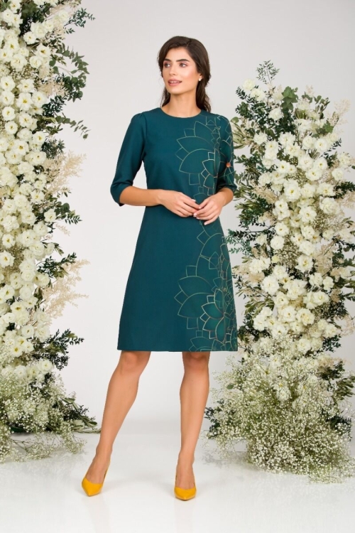 Rochie verde casual imprimata cu model floral CMD1420 - Img 7
