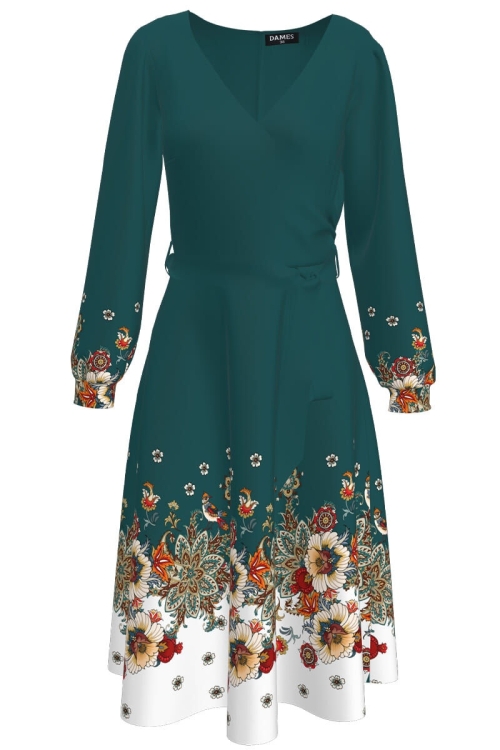 Rochie verde cu maneca lunga si imprimeu floral CMD1347 - Img 2