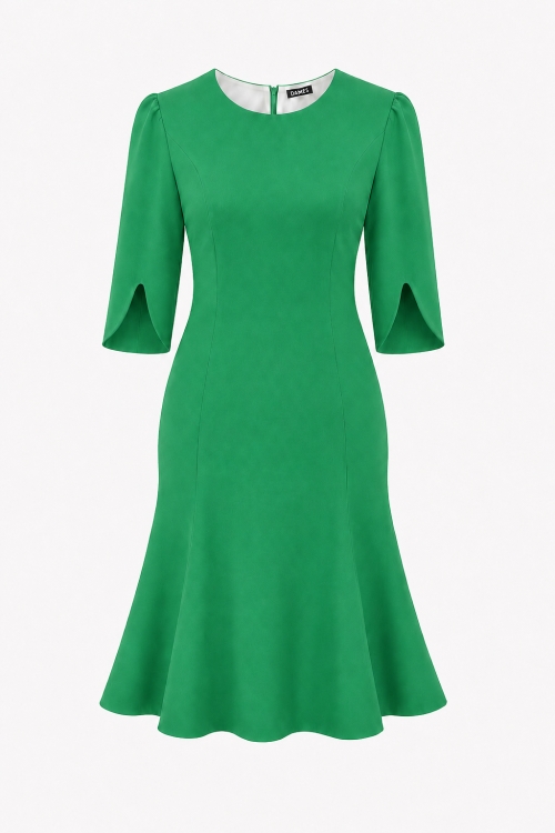 Rochie verde in clini cu maneca asimetrica