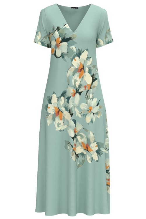 Rochie vernil de vara lunga cu buzunare imprimata floral