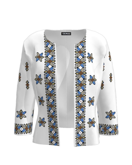 Sacou alb cambrat cu imprimeu traditional CMD604