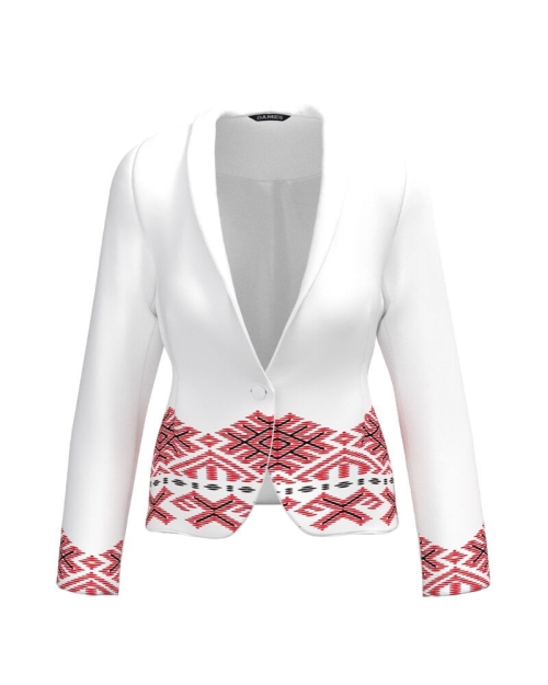 Sacou alb cambrat imprimat cu model traditional CMD3858