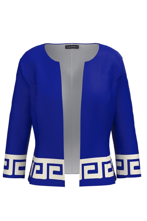 Sacou albastru cambrat imprimat cu model Aztec
