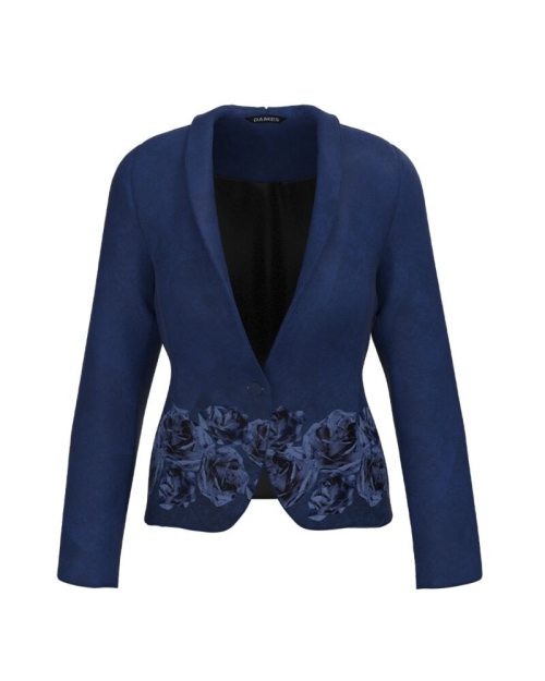 Sacou albastru cambrat imprimat cu model trandafiri CMD3698