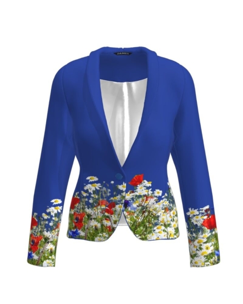 Sacou albastru cambrat imprimat Flori de camp CMD783
