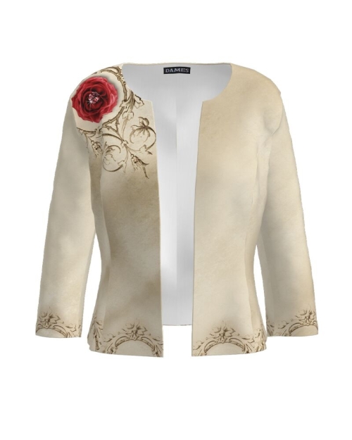 Sacou bej cambrat imprimat cu model Floral CMD2485