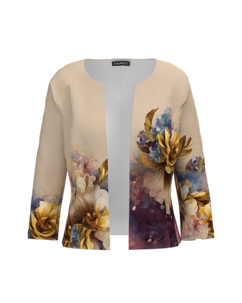Sacou bej cambrat imprimat cu model floral CMD4674