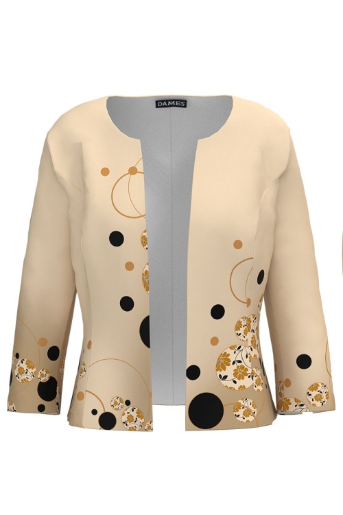 Sacou bej cambrat imprimat cu model geometric in contrast CMD2990 - Img 2