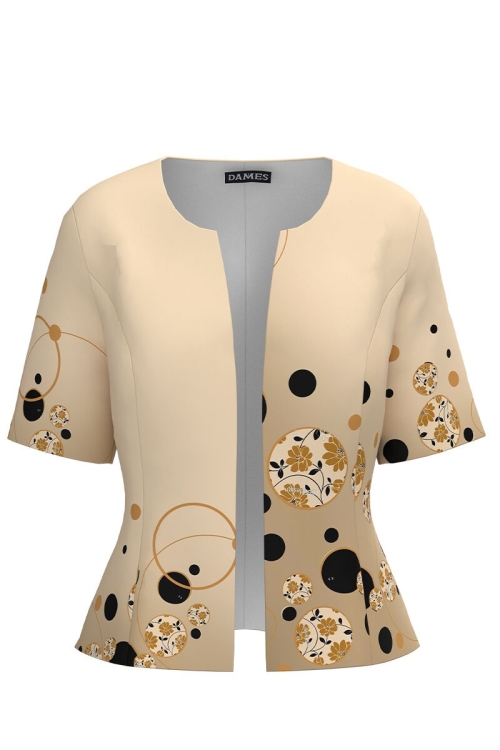 Sacou bej de vara cu maneca scurta imprimat cu model geometric CMD4342 - Img 2