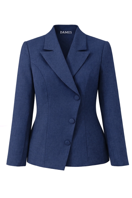 Sacou bleumarin din stofa fina Valeria cu design asimetric