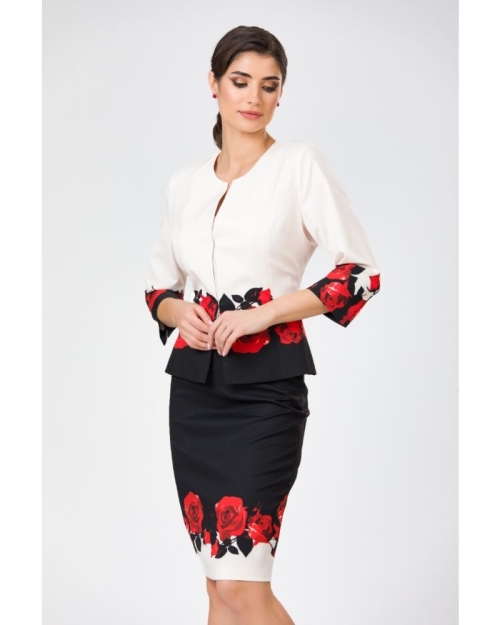 Sacou cambrat imprimat cu model trandafiri - Img 3