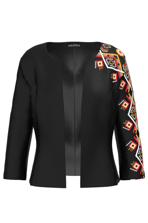 Sacou cambrat negru cu motive traditionale