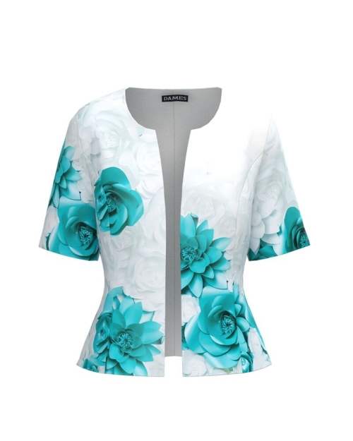 Sacou de vara cu maneca scurta alb imprimat cu model floral CMD2750