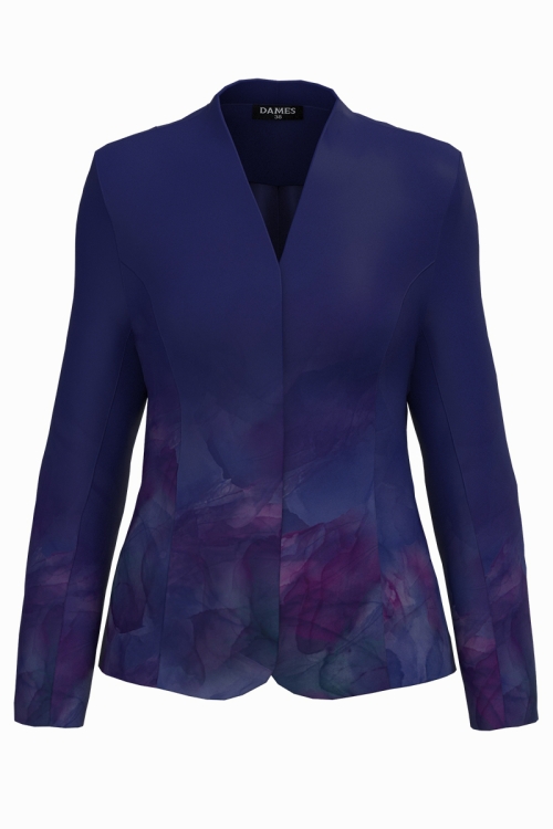 Sacou elegant din velur cu guler inalt in nuante de mov albastru