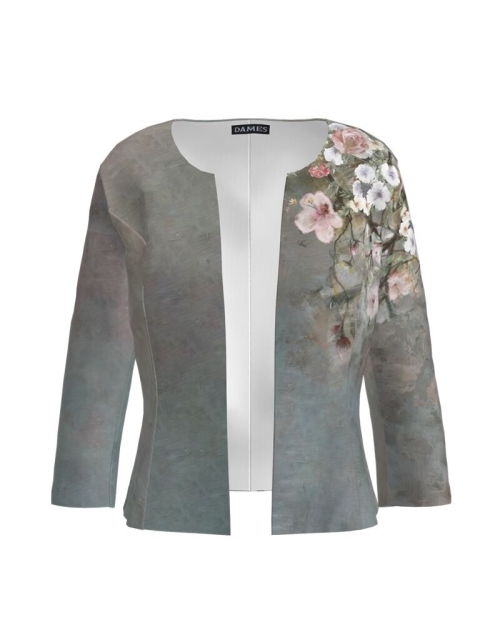 Sacou gri cambrat imprimat cu model floral CMD1140