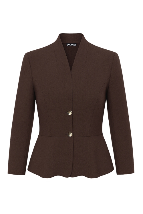 Sacou maro elegant cu peplum din stofa fina