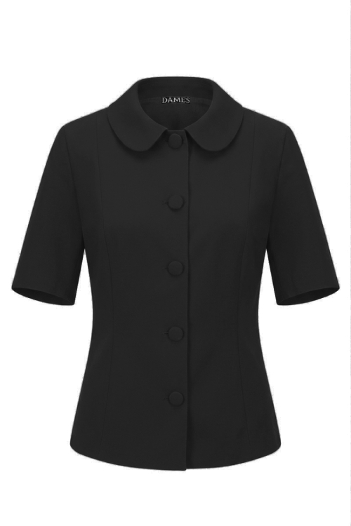 Sacou negru cambrat cu maneca scurta si guler rotund