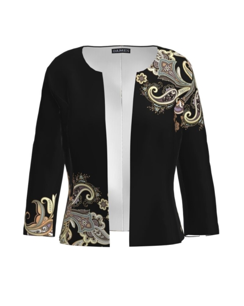 Sacou negru cambrat imprimat cu model floral CMD2536