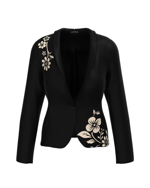 Sacou negru cambrat imprimat cu model floral CMD3190