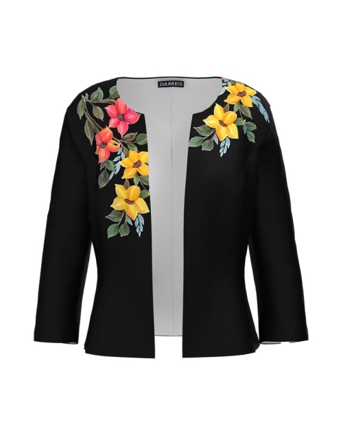 Sacou negru cambrat imprimat cu model floral CMD3878