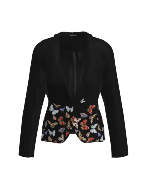 Sacou negru cambrat imprimat Fluturi CMD2556