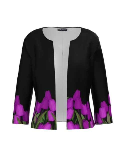 Sacou negru cambrat imprimat Lalele CMD4056 - Img 1