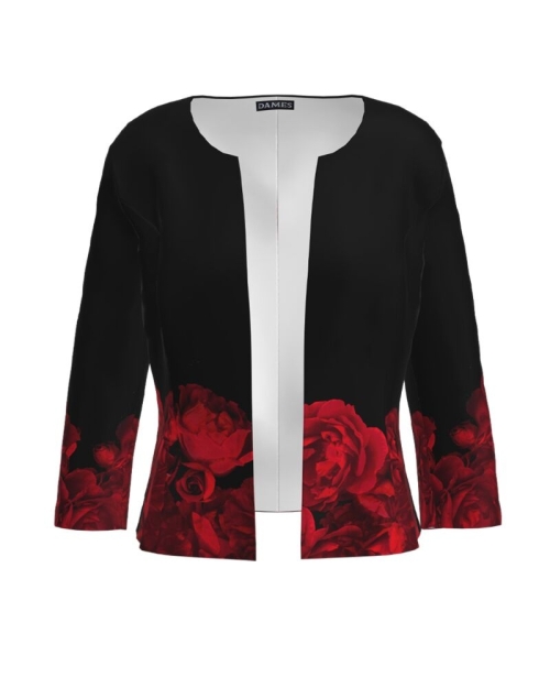 Sacou negru cambrat imprimat Trandafiri CMD1084