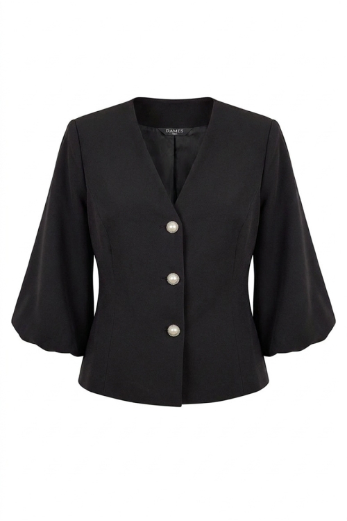 Sacou negru elegant cu maneci bufante
