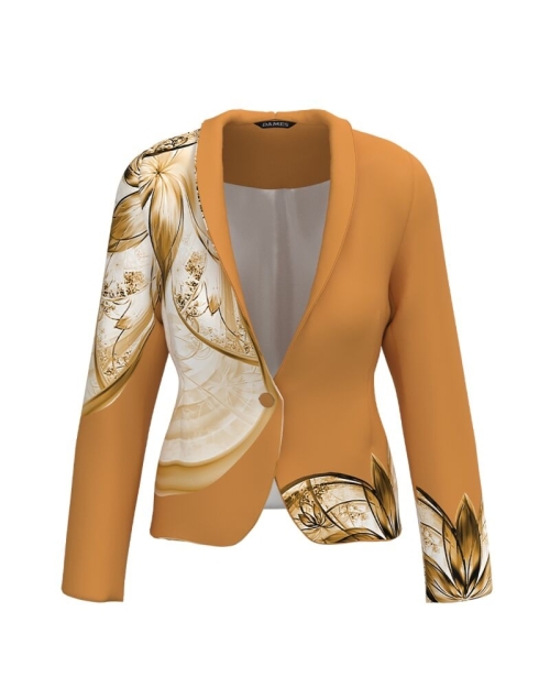 Sacou ocru cambrat imprimat cu model Floral CMD3938