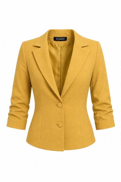 Sacou ocru elegant cu maneca incretita