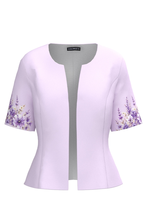 Sacou violet de vara cu maneca scurta imprimat lavanda