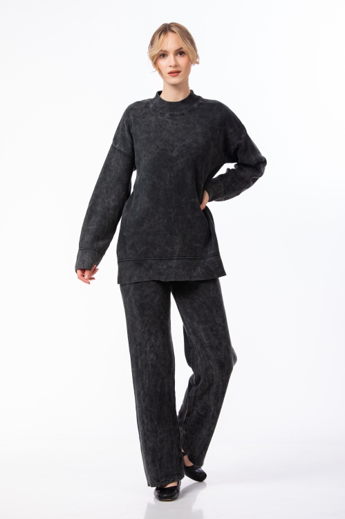 Set dama negru cu pantaloni drepti si bluza lejera