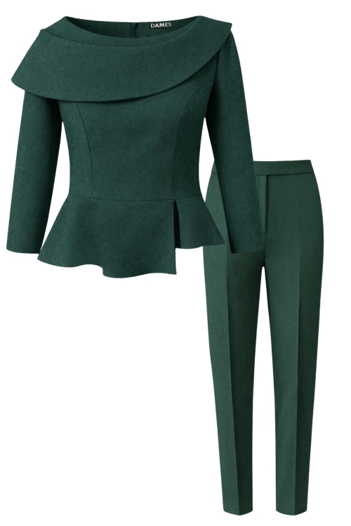 Set dama verde bluza si pantalon conic din stofa fina Valeria