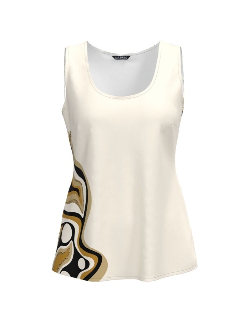 Top casual crem imprimat cu model grafic in contrast CMD3004