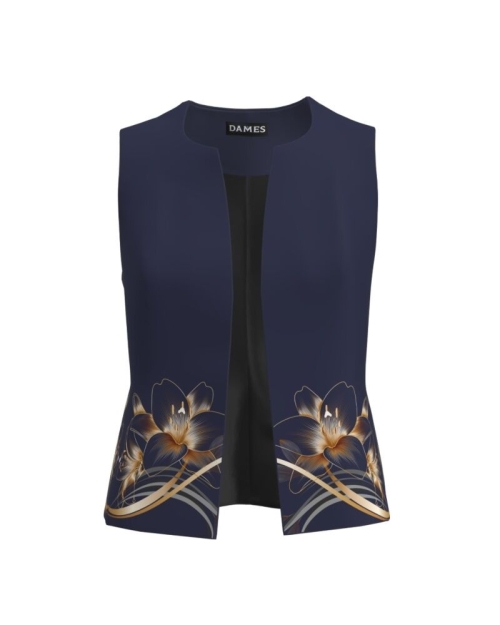Vesta bleumarin imprimata cu model floral Crini CMD2291