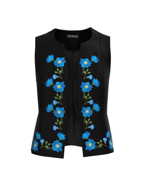 Vesta neagra imprimata cu model floral Albastrele CMD2880