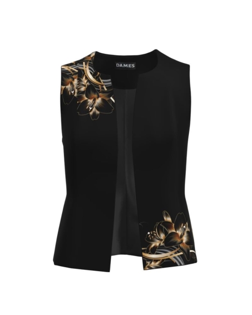 Vesta neagra imprimata cu model floral Crini CMD2094