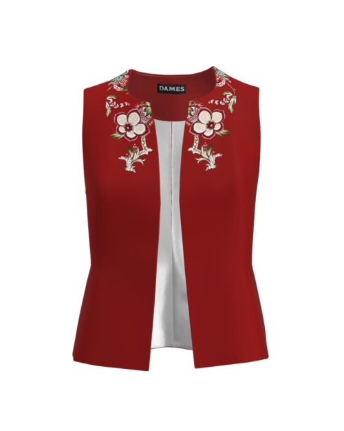Vesta rosu caramiziu imprimata cu model floral CMD2261