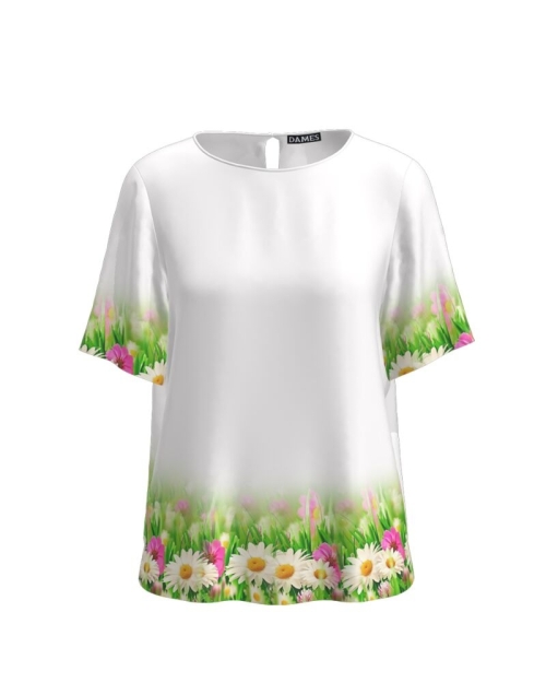 Bluza alba de vara cu maneca scurta si imprimeu floral CMD754