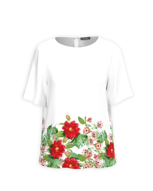 Bluza alba de vara cu maneca scurta si imprimeu Floral CMD826