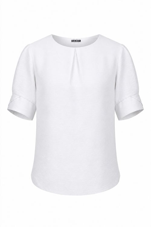 Bluza alba din vascoza cu pliu si maneca scurta cu manseta