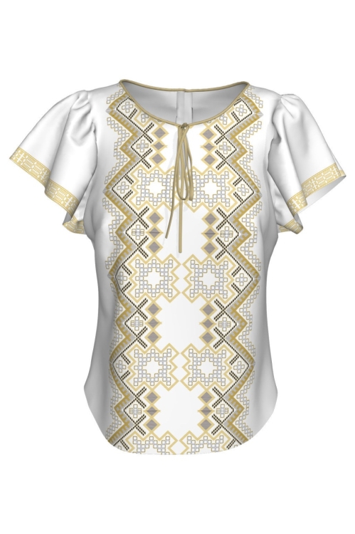 Bluza alba imprimata cu model traditional Banat A842MS6 - Img 2