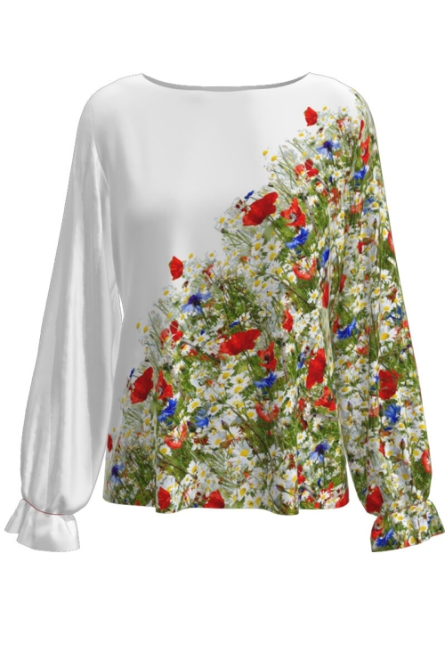 Bluza alba imprimata digital Flori de camp CMD529 - Img 2