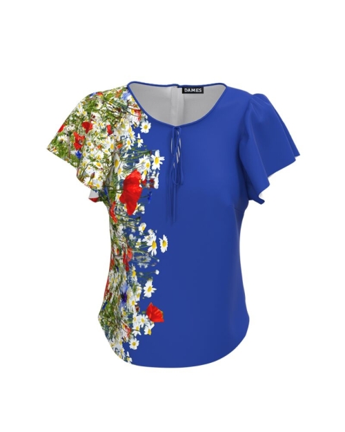 Bluza albastra cu imprimeu Flori de camp CMD575