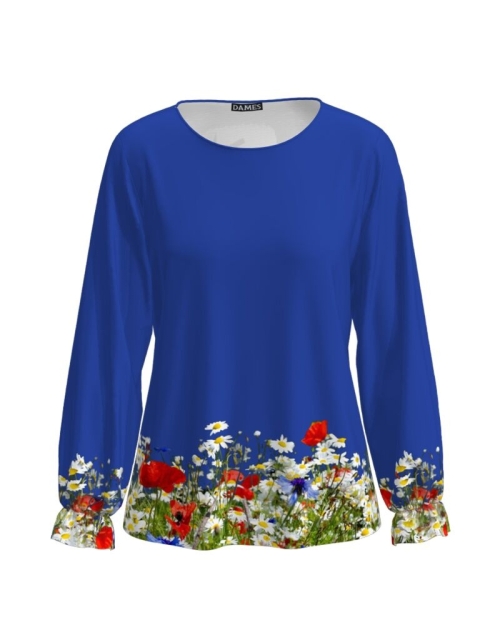 Bluza albastra imprimata digital Flori de camp CMD697 - Img 1
